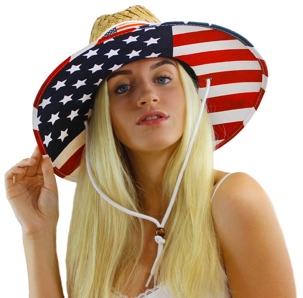 American Flag Straw Hat for Men, Beach Accessories (Adult Size