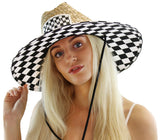 Checkerboard Sun Hat Straw Hat For Beach, Boating, Fishing, Walking, or Hanging By The Pool