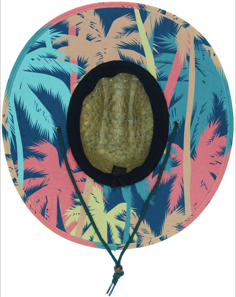 Palm Tree Fabric Pattern Print Straw Sunhat Men & Women, Lifeguard Hat –  Malabar Hat Company